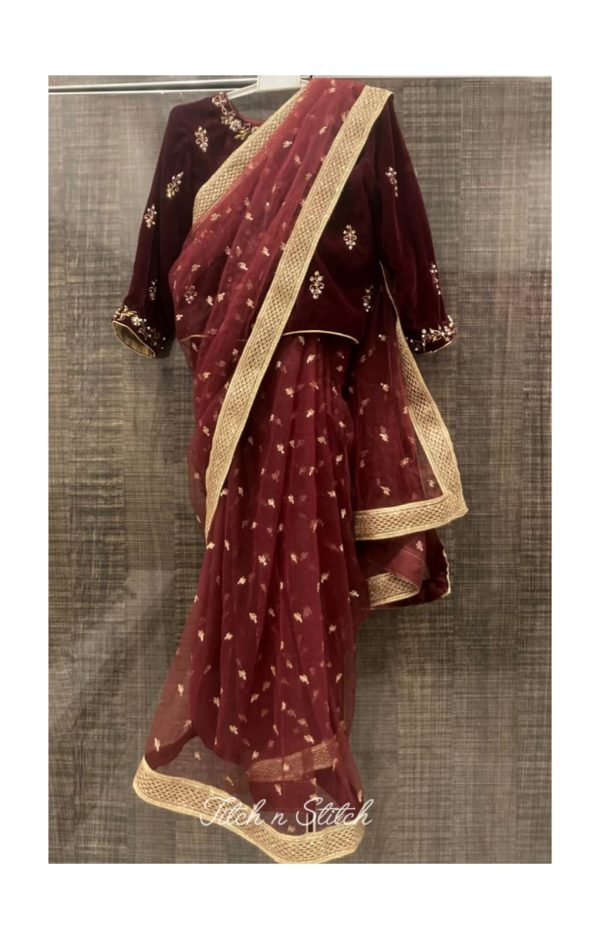 Maroon Net Saree TNSK50